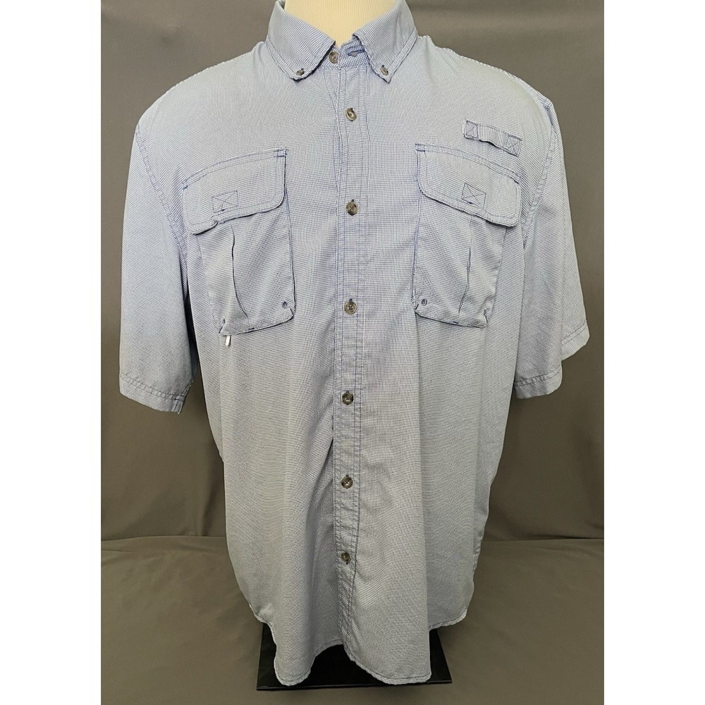 Cabela's Mens Shirt Size XL Blue Short Sleeve Safari Fishing Shirt Cargo Pockets